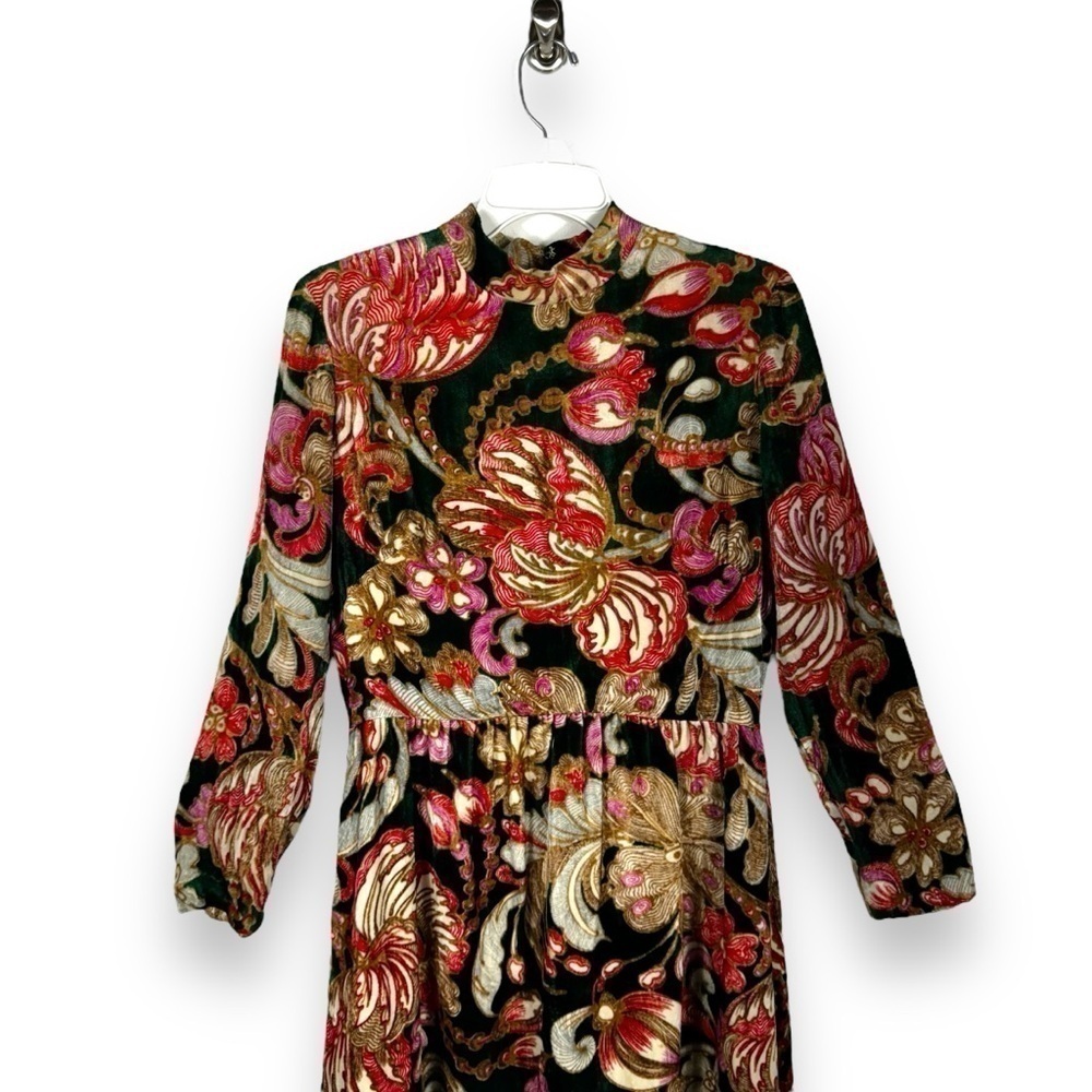Ole Borden For Rembrandt Vintage 1960s Velvet Floral Mock Neck Dress, Size M - Picture 2 of 16